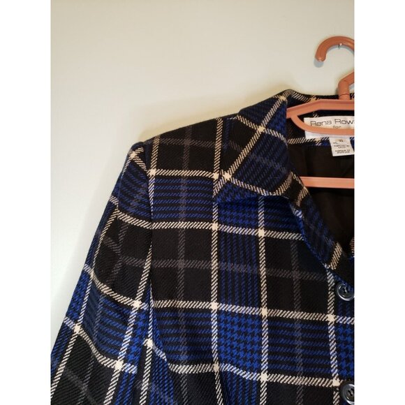 Rena Rowan Women's Sz 10 Plaid Button Front Lined Jacket Blazer 100% Wool Blue - Picture 6 of 9